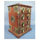 Jewelry Box With 5 Drawers And Brass Accents, 8.25" x 7.75" x 5.25" 