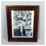 Dennis Leonard Autographed Framed Photograph And Baseball Card, Approx 12" x 10" 