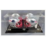 Tom Brady And Unidentified Autographed Mini Helmet And Adam Vinatieri HoF Autographed Mini Helmet In