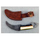  Damascus 3.5" Karambit Combat Knife With Multi-Colored Handle And Leather Sheath 