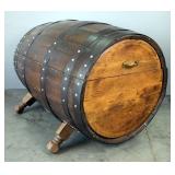 Wooden Barrel Storage Chest With Metal Bands 