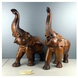 Hand Carved Wood Elephants, Qty 2, 19" x 15"