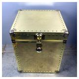 Brass Toned Locking Storage Trunk, No Key, Approx 22” x 18.5” x 18”