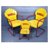 Shell Oil Metal Outdoor Chairs, Qty 2, 34" Tall and Matching Kids Chair, 21.5" Tall