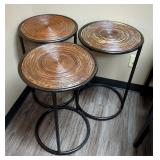 Side Tables, Metal Frame With Spiral Reed Tops, 26" x 17"