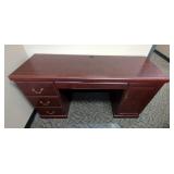  Executive Desk With Brass Pulls, Two Drawers, Cabinet, And Keyboard Drawer, 30" x 59" x 20.5"