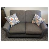 Overstuffed Upholstered Love Seat With Throw Pillows