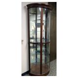 Curved Front Lighted Display Cabinet With Glass Shelving