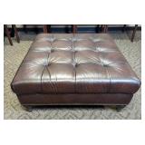 Tufted Brown Leather Ottoman With Nailhead Trim