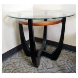 Round Glass Top Side Table With Wood And Black Metal Base