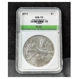 2023 American Eagle $1 Silver Coin, 1oz Fine Silver, Graded MS 70 By PCSS