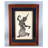 Vintage Thai Temple Rubbing On Paper In Framed Shadowbox, Framed By Export House Catering To Militar