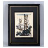 John Irwin Friedman AKA "Partee"(American 1934-2008) "Golden Gate Bridge" Framed And Matted Print, 1