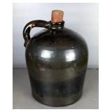 Glazed Stoneware Whiskey Jug With Wooden Stopper, Approx 12" x 9" 