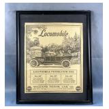 Kansas City Journal 1912 Locomobile Framed Advertisement, 21.25" x 17.25"