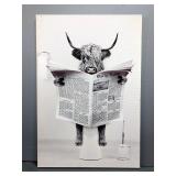 Highland Cow On Toilet Reading Daily News Print On Canvas, 23.25" x 15.75"