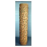 Antique Hand Crafted Wooden And Metal Textile Printing Roller With Boxwood Pattern, Marked 9964 & 83