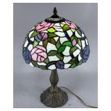 Tiffany Style Table Lamp With Floral Stained Glass Shade, 19" Tall