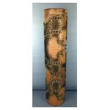  Antique Handmade Wooden And Metal Textile Printing Roller With Geometric And Floral Relief Pattern,