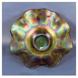 Northwood Ruffled Edge Threaded Base Carnival Glass Bowl, Approx 3" x 8" 