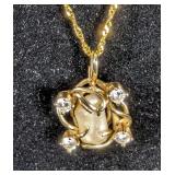 14K Gold Baroque Pendant With Fresh Water Pearl And Diamonds On 18" 14K Gold Chain 