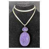  Floral Carved Stone With Oval Stone, Marked AKR (Amy Kahn Russell) China, Set In Sterling Silver On
