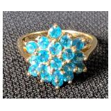 Neon Apatite Cluster Flower 14K Gold Ring, With Makers Mark, Sz 7