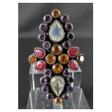 Nicky Butler Limited Edition Sterling Silver, Moonstone, Amethyst, Ruby, And Citrine Gemstone Ring, 