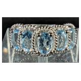 Sterling Silver And Aquamarine Multi-Gemstone Ring, Size 8