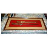 Vintage Short Sword in Hand Carved Wood Sheath With Wood Hilt Mounted on Presentation Hanger, Blade 