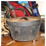 Unmarked Cast Iron Footed Pot With Lid