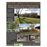 Online Absolute Auction - 3BR Brick Home & Detached Garage/Workshop on 0.58 Ac Lot