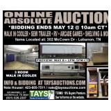 Absolute Online Auction: Walk-In Cooler, Arcade Games, Shelving, Semi-Trailer