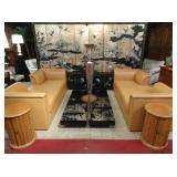 TWO J. ROBERT SCOTT FRENCH LINE TETE A TETE SOFAS IN SADDLE LEATHER, SOLD SEPARATELY