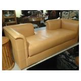 TWO J. ROBERT SCOTT FRENCH LINE TETE A TETE SOFAS IN SADDLE LEATHER, SOLD SEPARATELY