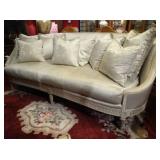 ROBB AND STUCKY LOUIS XVI SILK SOFA IN SILVERY GOLD SILK WITH LIGHT FINISH WOOD FRAME