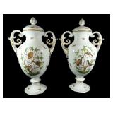 PAIR HEREND ROTHSCHILD BIRD PATTERN PORCELAIN URNS