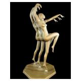 FRENCH ART DECO BRONZE SCULPTURE, 3 DANCERS,  DATED 1929