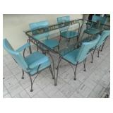 WOODARD VINTAGE PATIO TABLE WITH 6 CHAIRS, CIRCA 1950