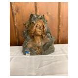 P0520--Art Nouveau metal bust of a lady, signed Caciase, 16" tall--$900