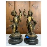 P0054--pair of bronze statues--boys hunting--$400 P0054--pair of bronze statues--boys hunting--$400