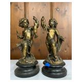 P0054--pair of bronze statues--boys hunting--$400