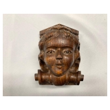 P13--small carved face, was part of a piece of furniture, prob 19th C, oak, looks English