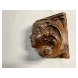 P13--small carved face, was part of a piece of furniture, prob 19th C, oak, looks English