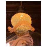 B220--unusual Hobbs and Brockunier hobnail light fixture, Vaseline glass--$800