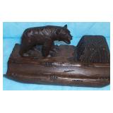 Carved wood inkwell