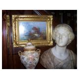 Marble bust and porcelain plaque