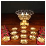 American Gilt Silver and Etched Glass Center Bowl and Twelve Salts, Black Starr and Frost