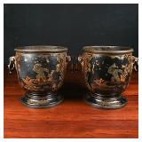 Pair of European Gilt Japanned Metal Cachepots