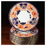 Twelve English Floral Decorated Porcelain Dinner Plates, Royal Crown Derby